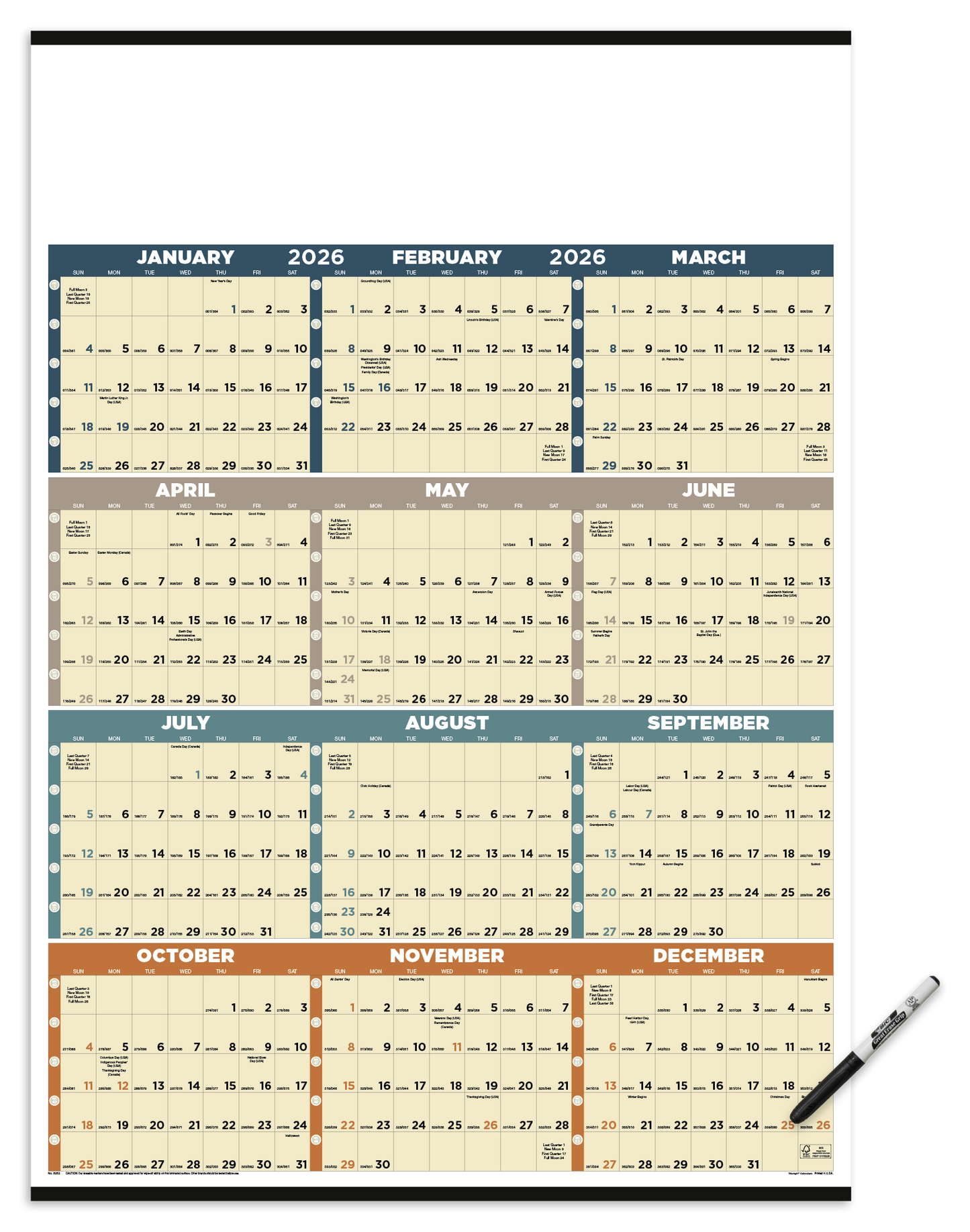 Triumph Calendars Time Management SpanAYear Laminated wMarker Calendar-6252