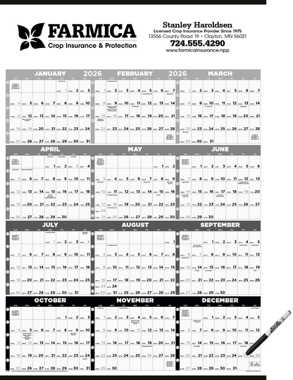 Triumph Calendars Black  White Time Management SpanAYear Laminated wMarker Calendar-6253