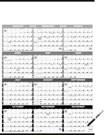 Triumph Calendars Black  White Time Management SpanAYear Laminated wMarker Calendar-6253