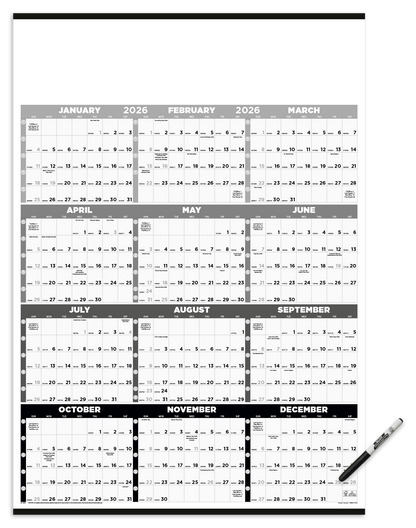 Triumph Calendars Black  White Time Management SpanAYear Laminated wMarker Calendar-6253