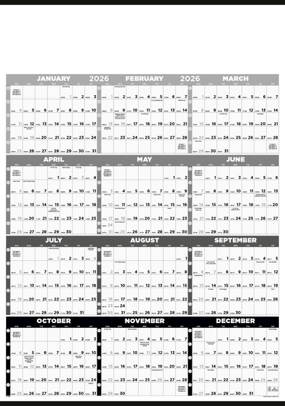 Triumph Calendars Black  White Time Management SpanAYear NonLaminated Calendar-6255