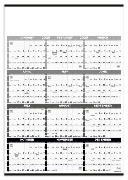 Triumph Calendars Black  White Time Management SpanAYear NonLaminated Calendar-6255