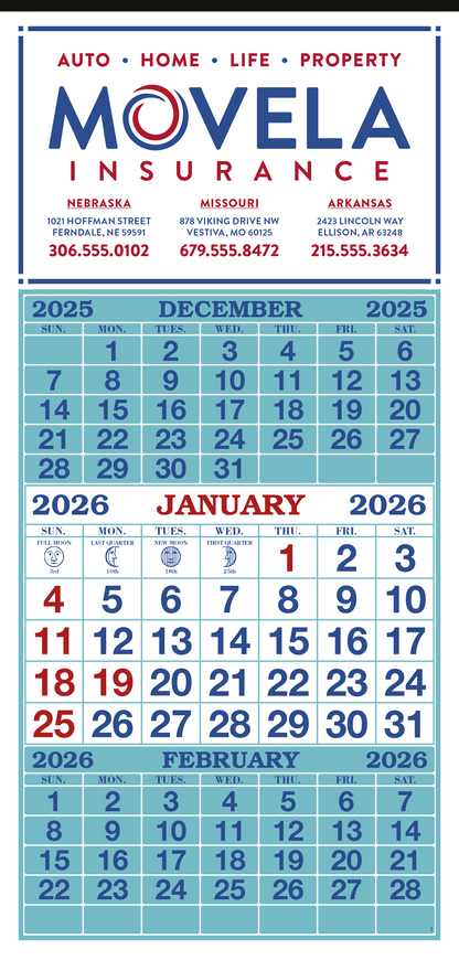 Skinner  Kennedy 3Month Display 12Sheet Calendar-63-E