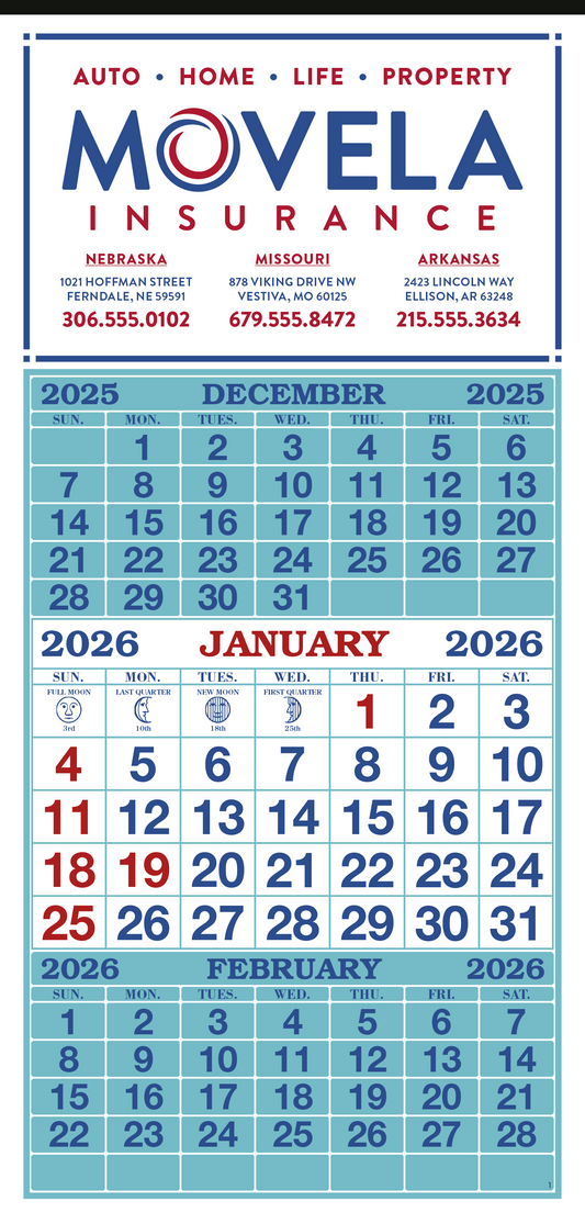 Skinner  Kennedy 3Month Display 12Sheet Calendar-63-E