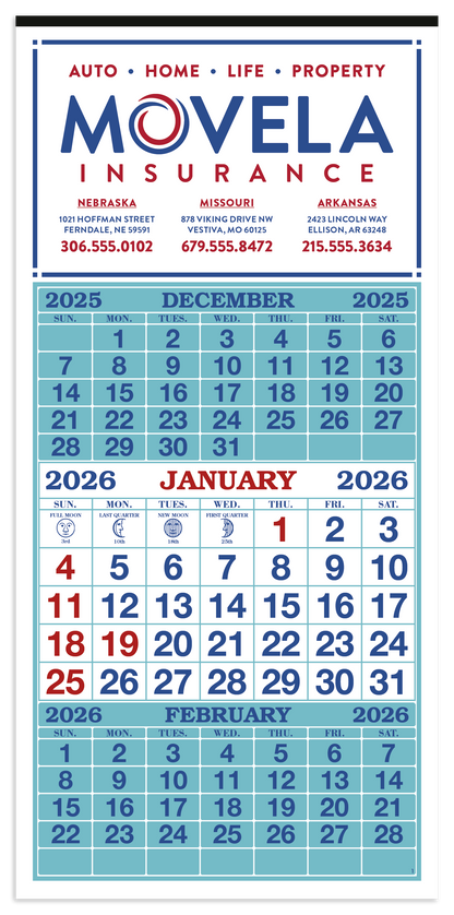 Skinner  Kennedy 3Month Display 12Sheet Calendar-63-E