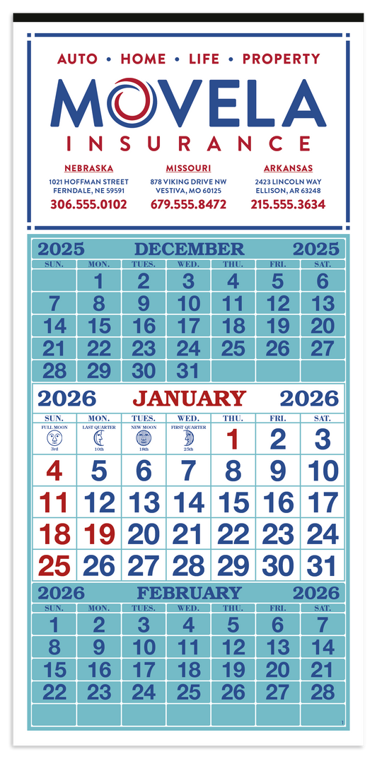 Skinner  Kennedy 3Month Display 12Sheet Calendar-63-E
