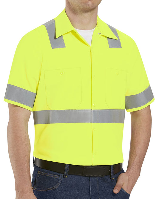 Red Kap High Visibility Safety Short Sleeve Work Shirt - Tall Sizes - SS24HVT