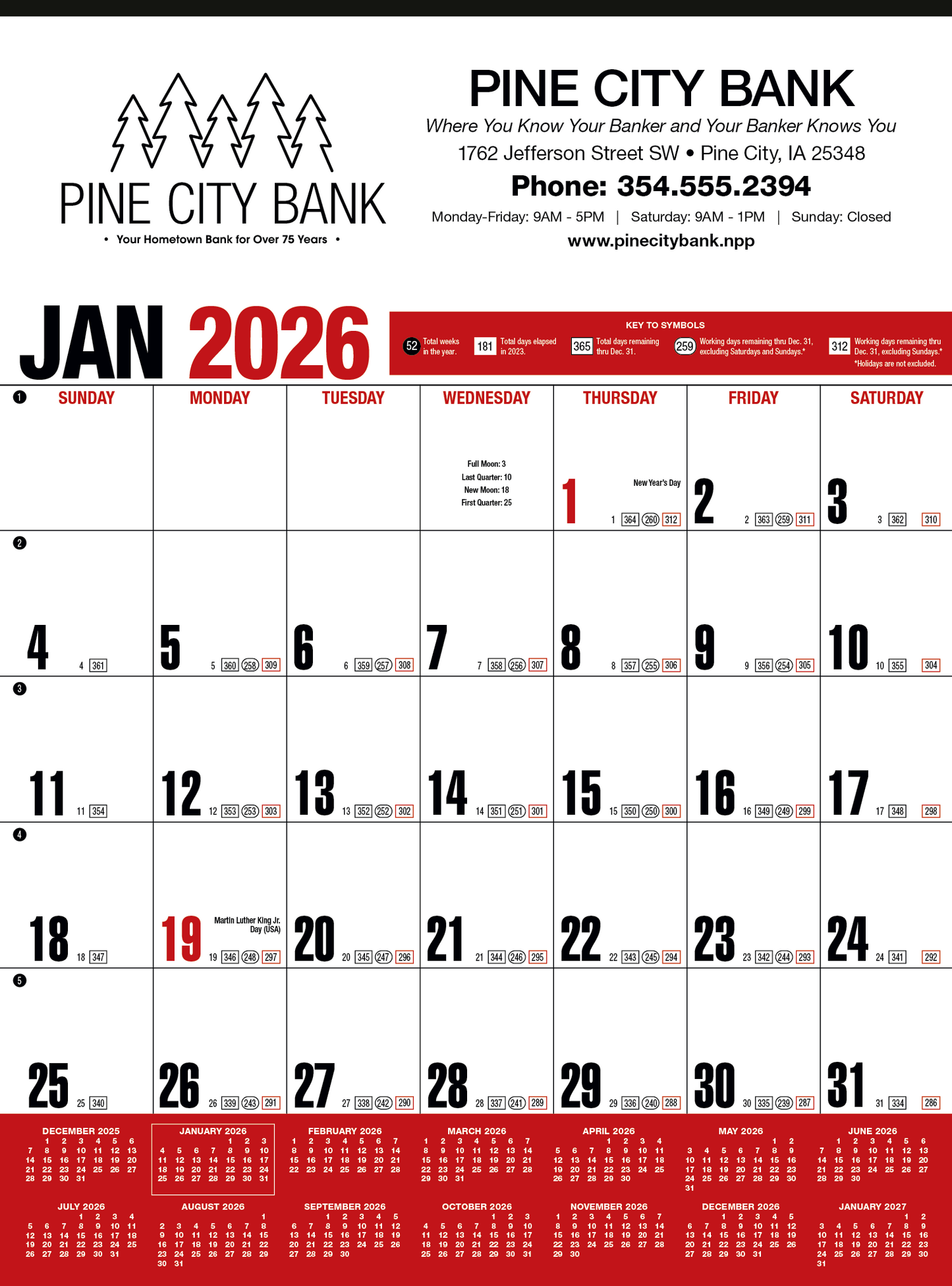 HotLine Products Yearly Record Red Calendar-642