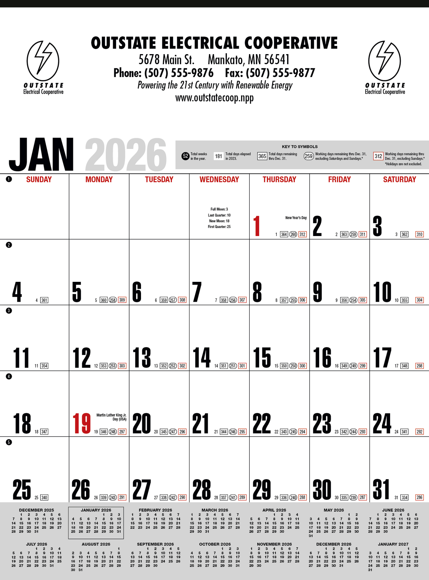 HotLine Products Yearly Record Gray with Red Calendar-646