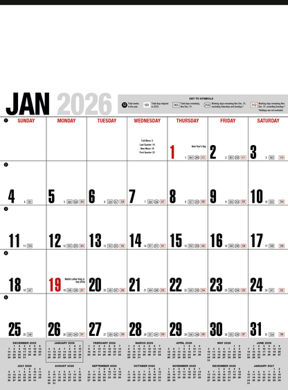 HotLine Products Yearly Record Gray with Red Calendar-646