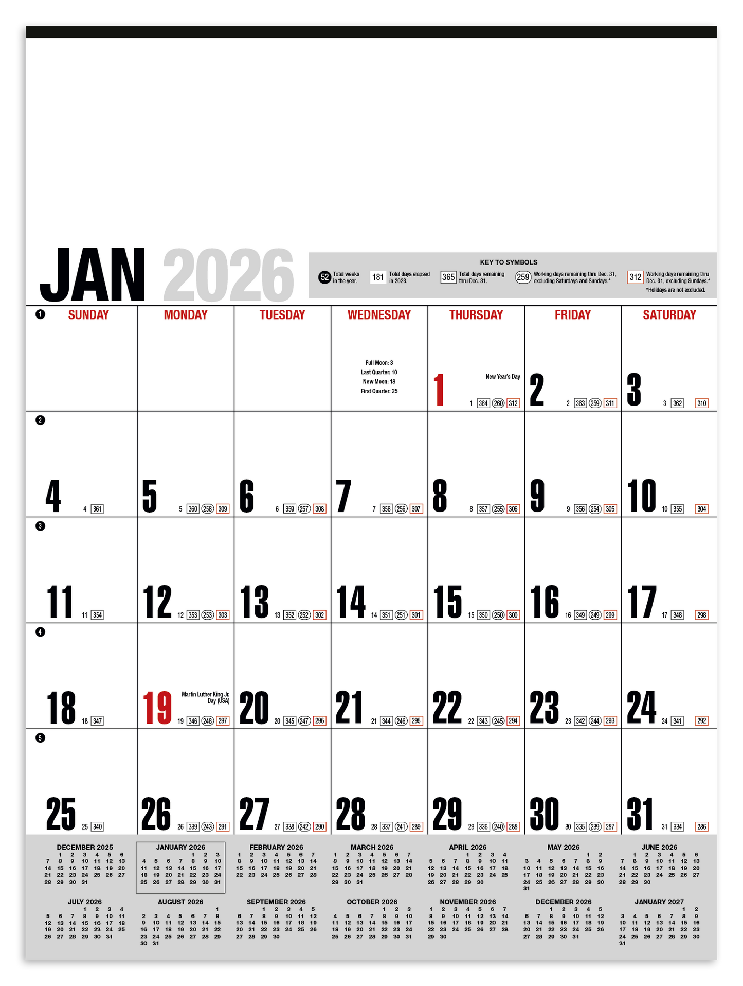 HotLine Products Yearly Record Gray with Red Calendar-646