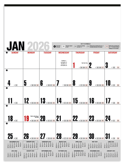 HotLine Products Yearly Record Gray with Red Calendar-646
