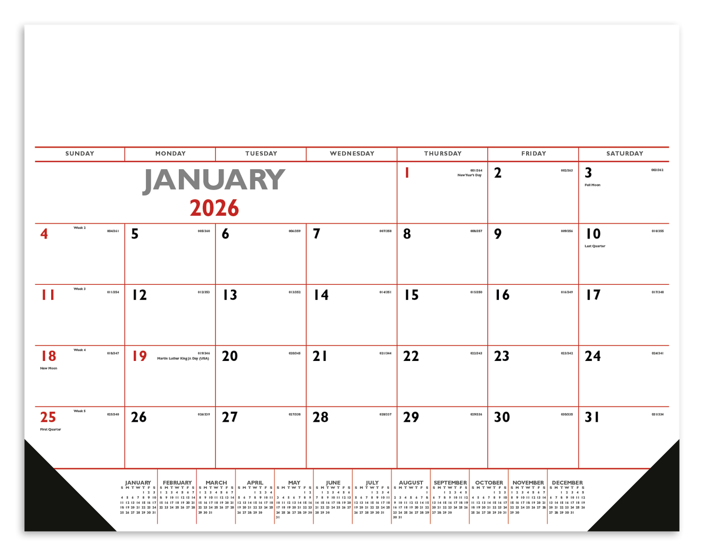 Triumph Calendars Red  Black Desk Pad with Vinyl Corners-6501