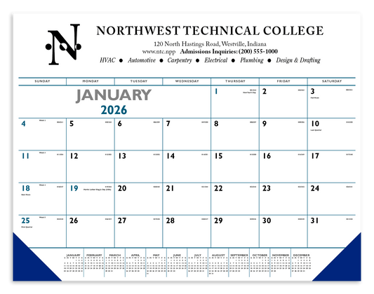 Triumph Calendars Blue  Black Desk Pad with Vinyl Corners-6504