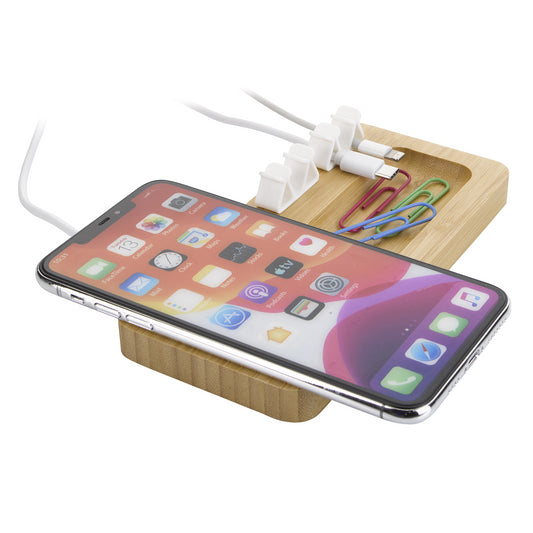 Bamboo 10W Wireless Charging Pad with Cable Organizer-CTEK065