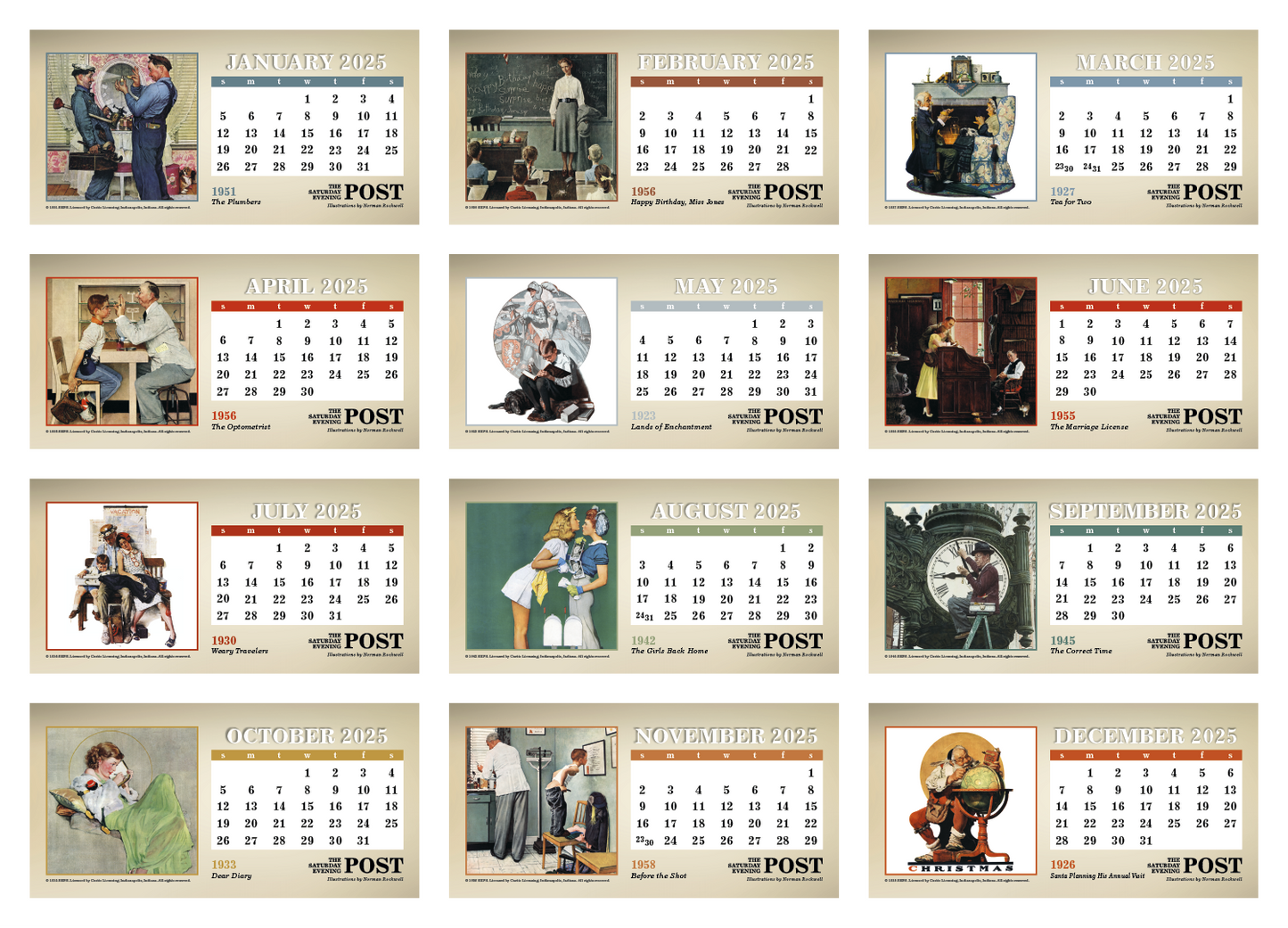 Triumph Calendars The Saturday Evening Post Illustrations by Norman Rockwell Desk Calendar-4250