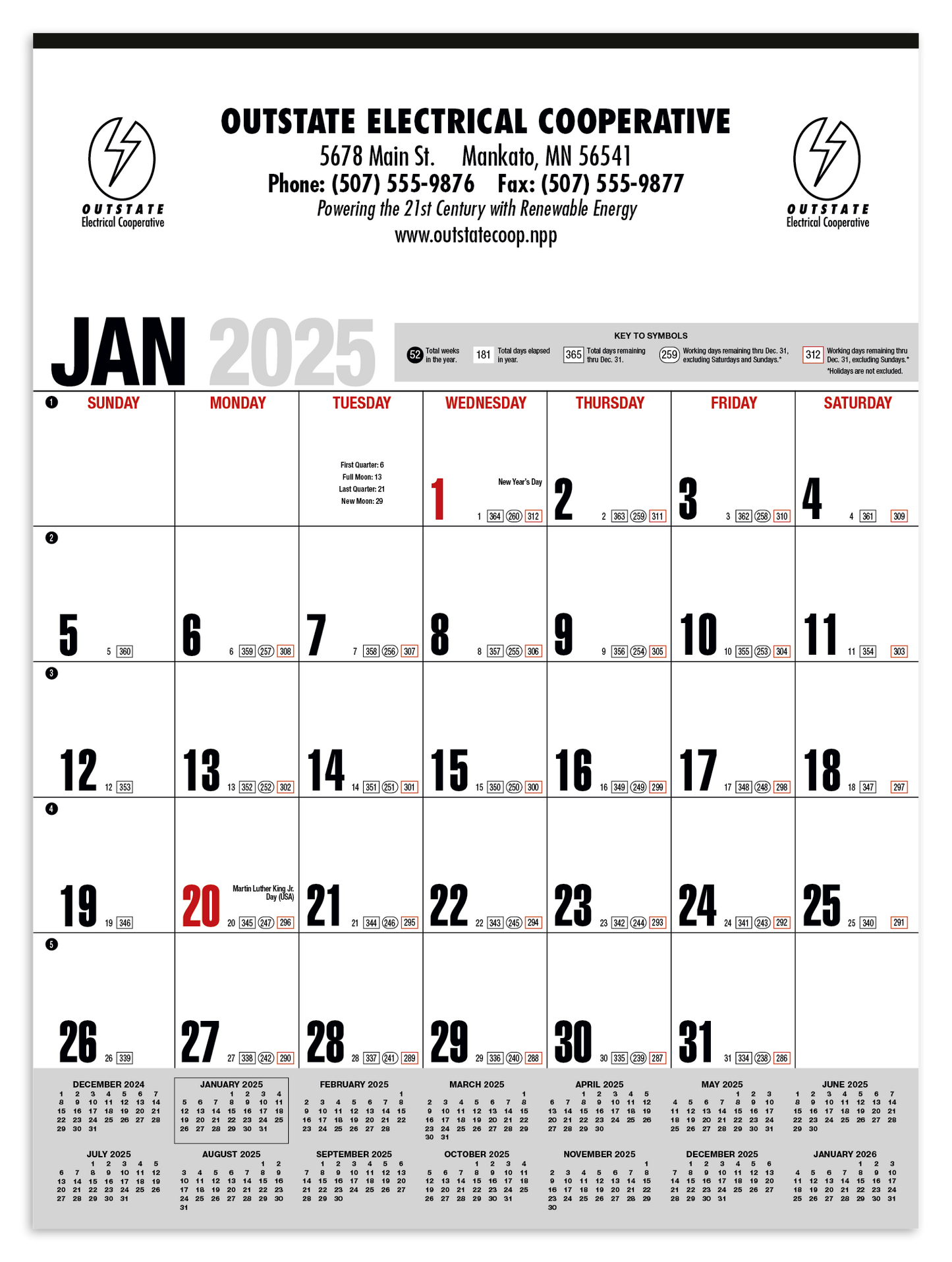 HotLine Products Yearly Record Gray with Red Calendar-646