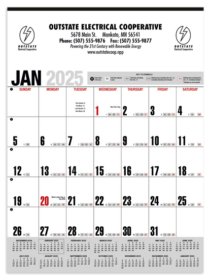 HotLine Products Yearly Record Gray with Red Calendar-646