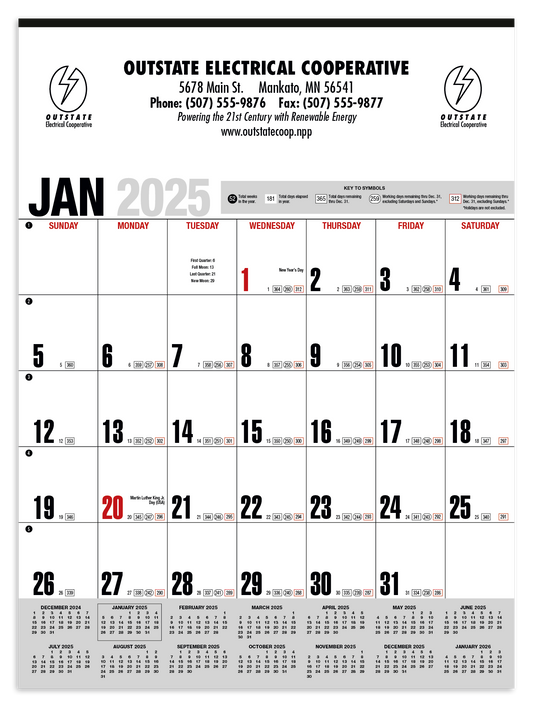 HotLine Products Yearly Record Gray with Red Calendar-646