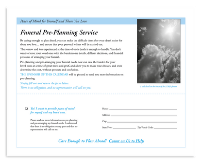 Good Value Gods Gift w Funeral PrePlanning Sheet  Spiral Calendar-7019