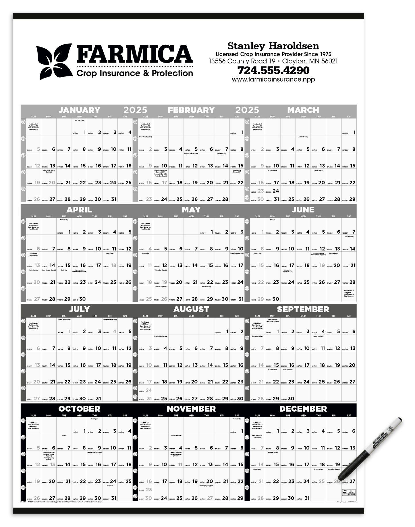 Triumph Calendars Black  White Time Management SpanAYear Laminated wMarker Calendar-6253