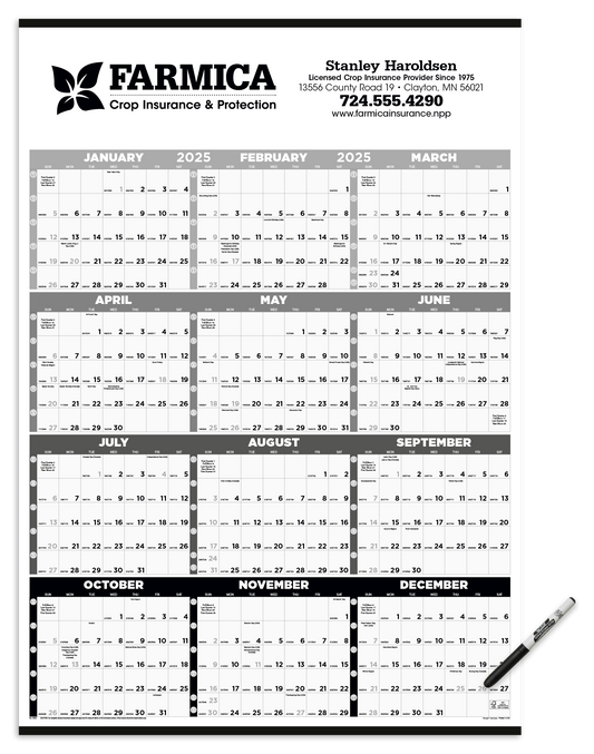 Triumph Calendars Black  White Time Management SpanAYear Laminated wMarker Calendar-6253