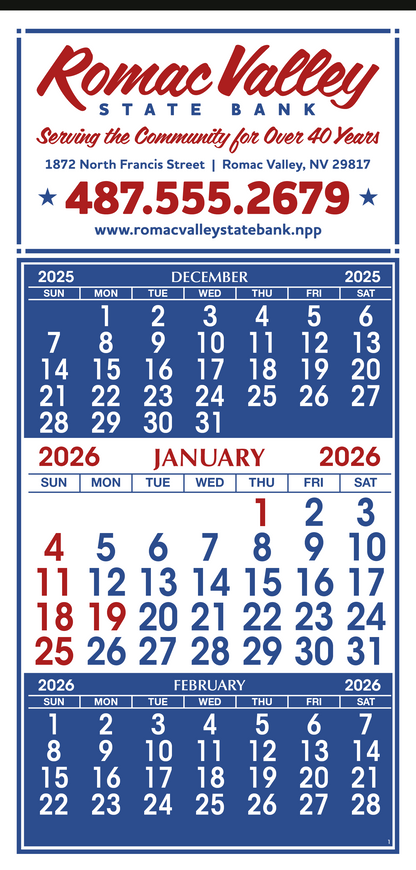 Skinner  Kennedy 3Month Display 12Sheet Calendar-66-E