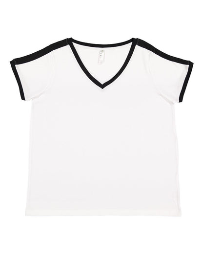 LAT Women's Curvy Retro Ringer Premium Jersey V-Neck Tee - 3832