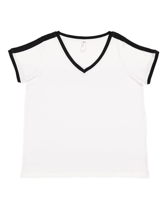 LAT Women's Curvy Retro Ringer Premium Jersey V-Neck Tee - 3832