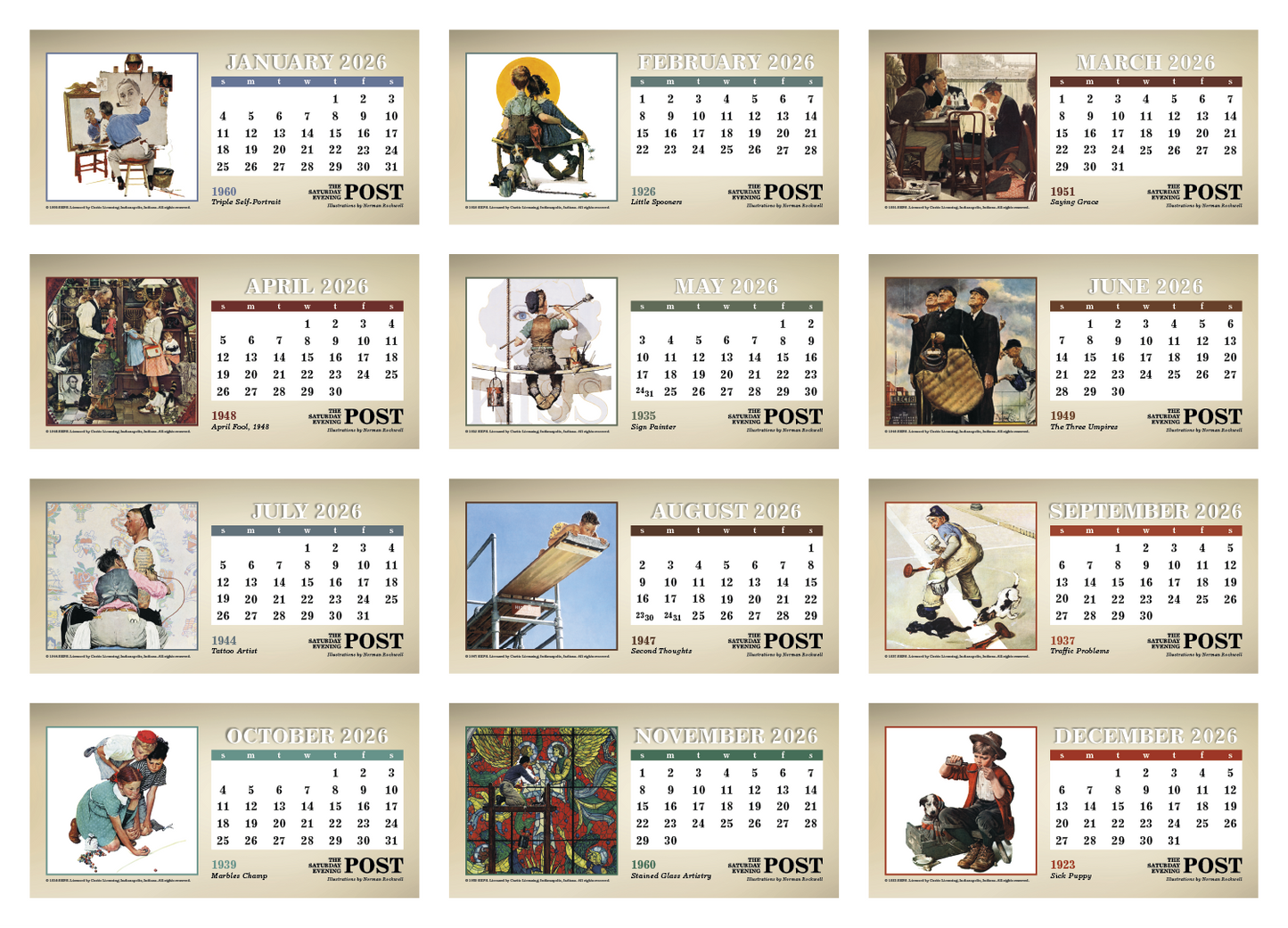Triumph Calendars The Saturday Evening Post Illustrations by Norman Rockwell Desk Calendar-4250
