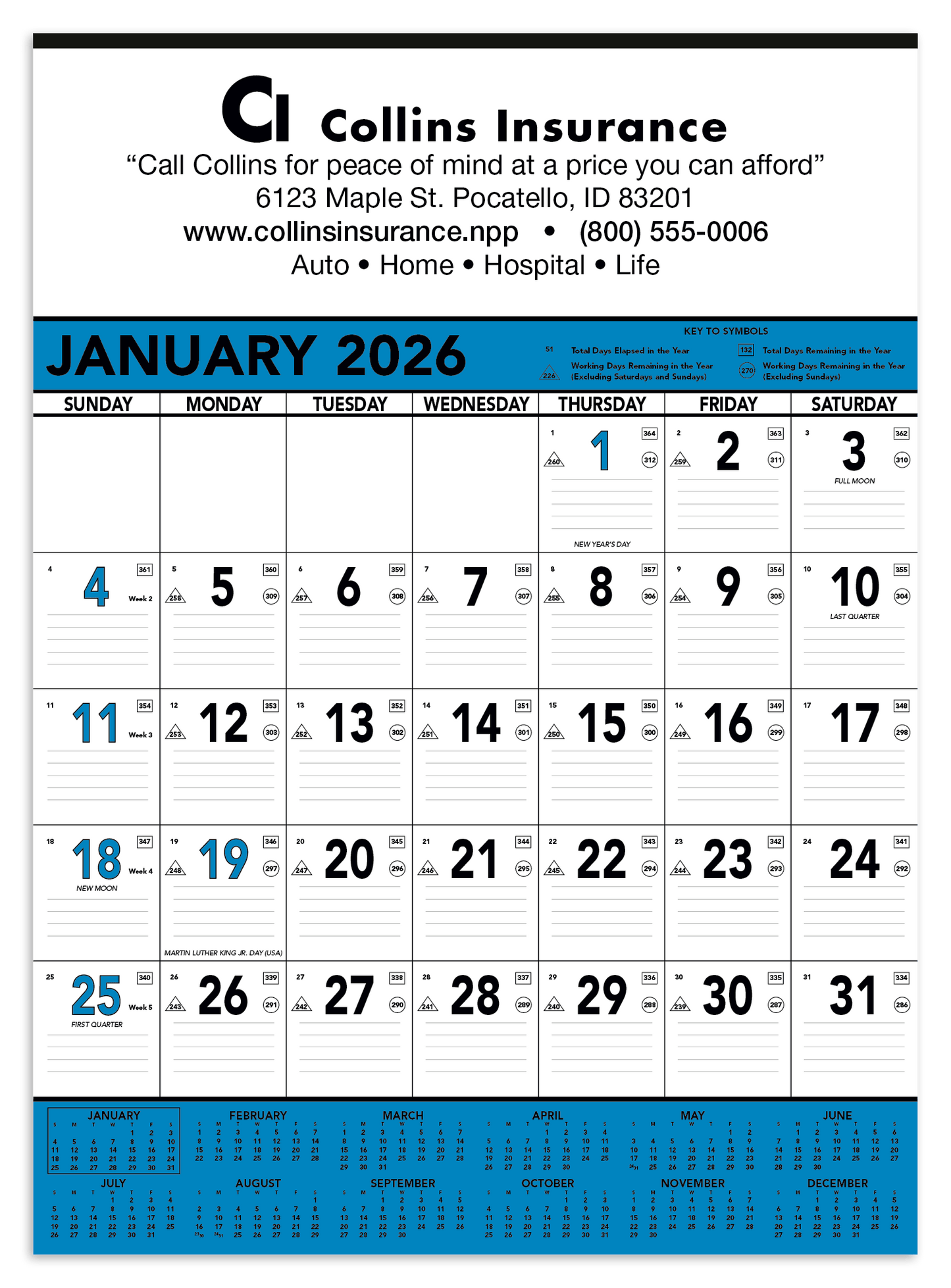 Triumph Calendars Blue  Black Contractor Memo Calendar-6104