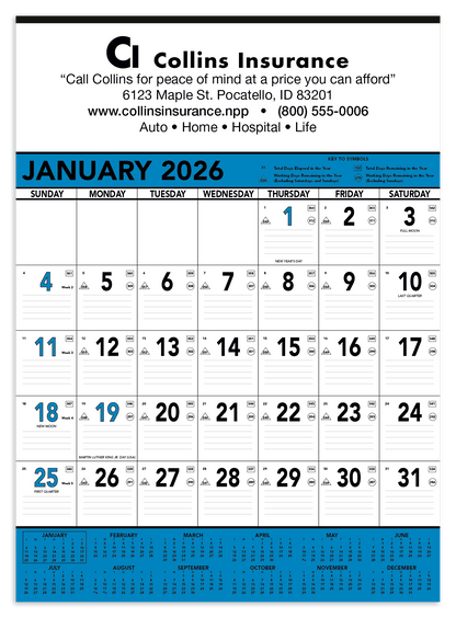 Triumph Calendars Blue  Black Contractor Memo Calendar-6104