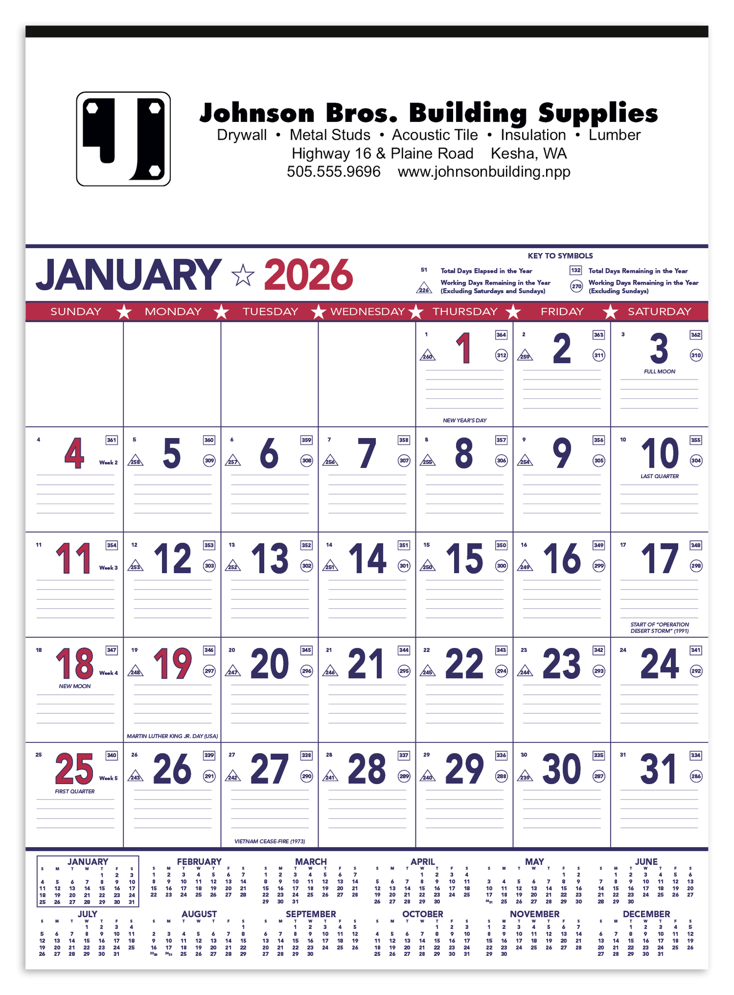 Triumph Calendars Patriotic Contractor Memo Calendar-6108