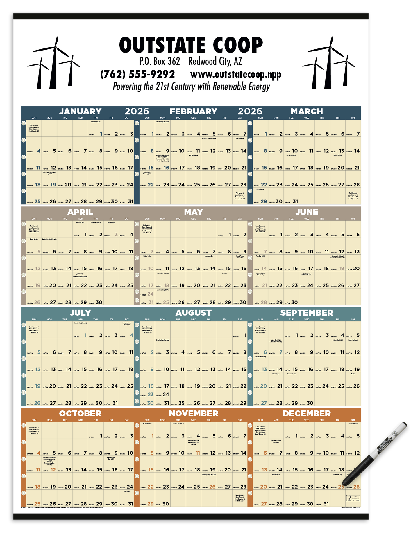 Triumph Calendars Time Management SpanAYear Laminated wMarker Calendar-6252