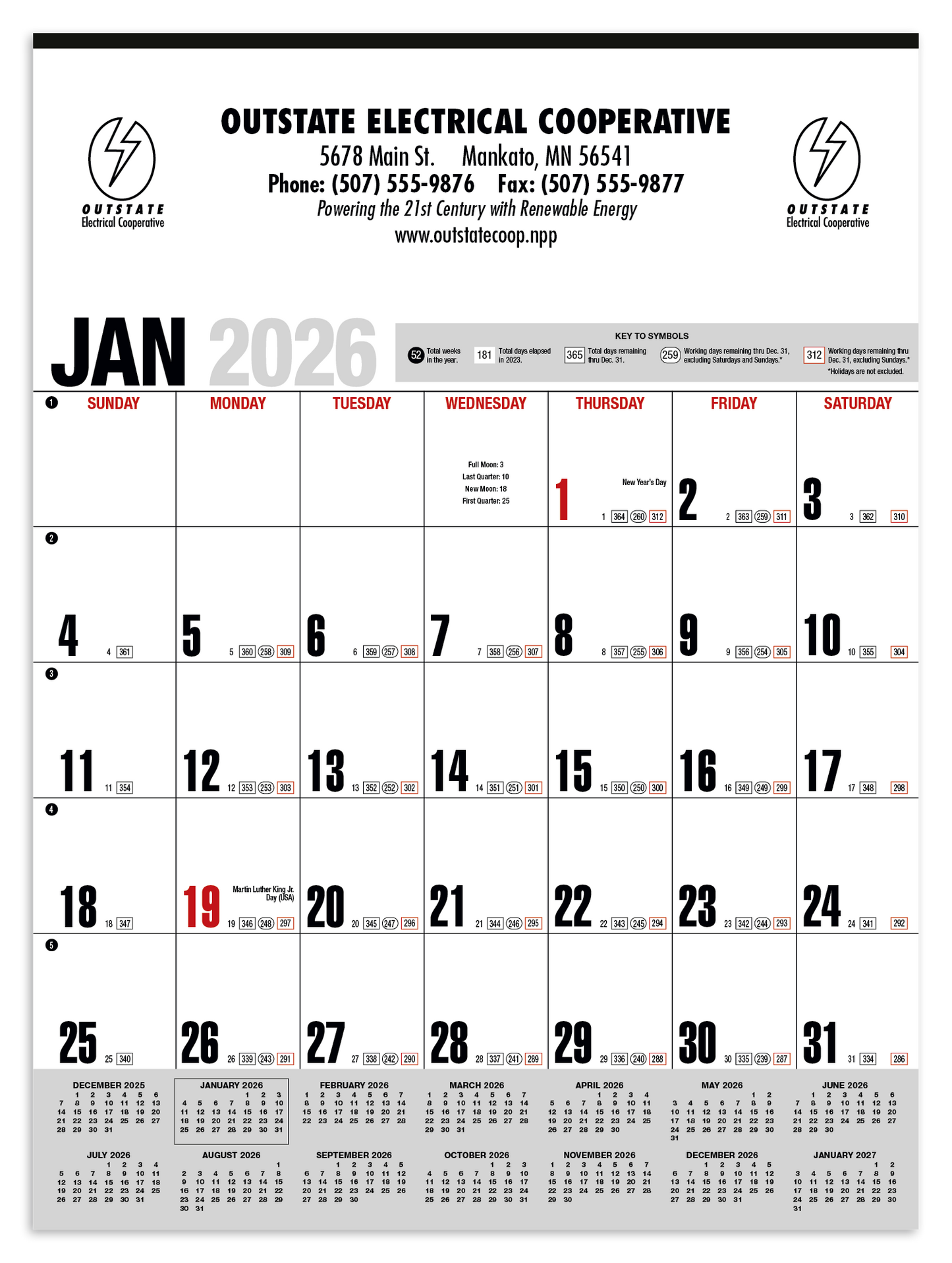 HotLine Products Yearly Record Gray with Red Calendar-646