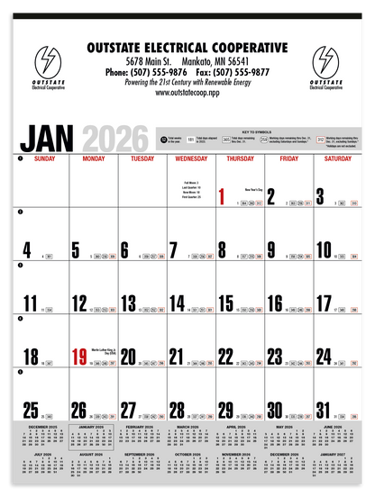 HotLine Products Yearly Record Gray with Red Calendar-646