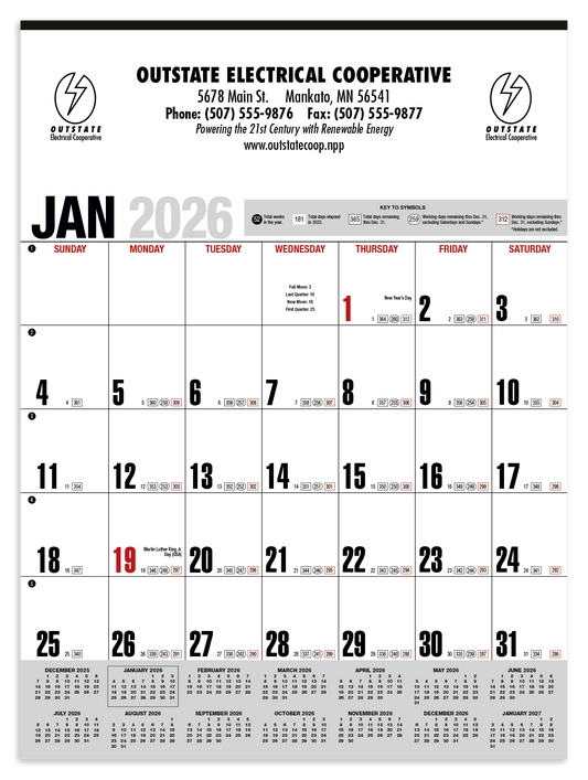 HotLine Products Yearly Record Gray with Red Calendar-646