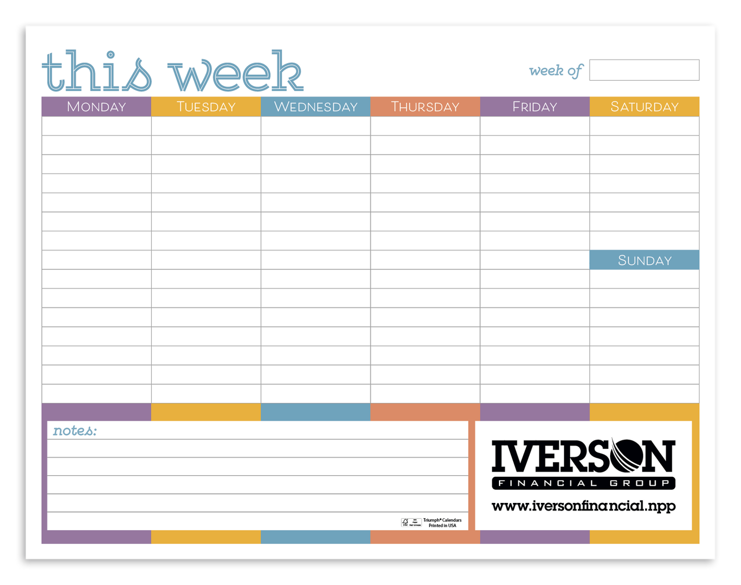 Triumph Calendars Small Weekly Desk Pad  Colors-8970