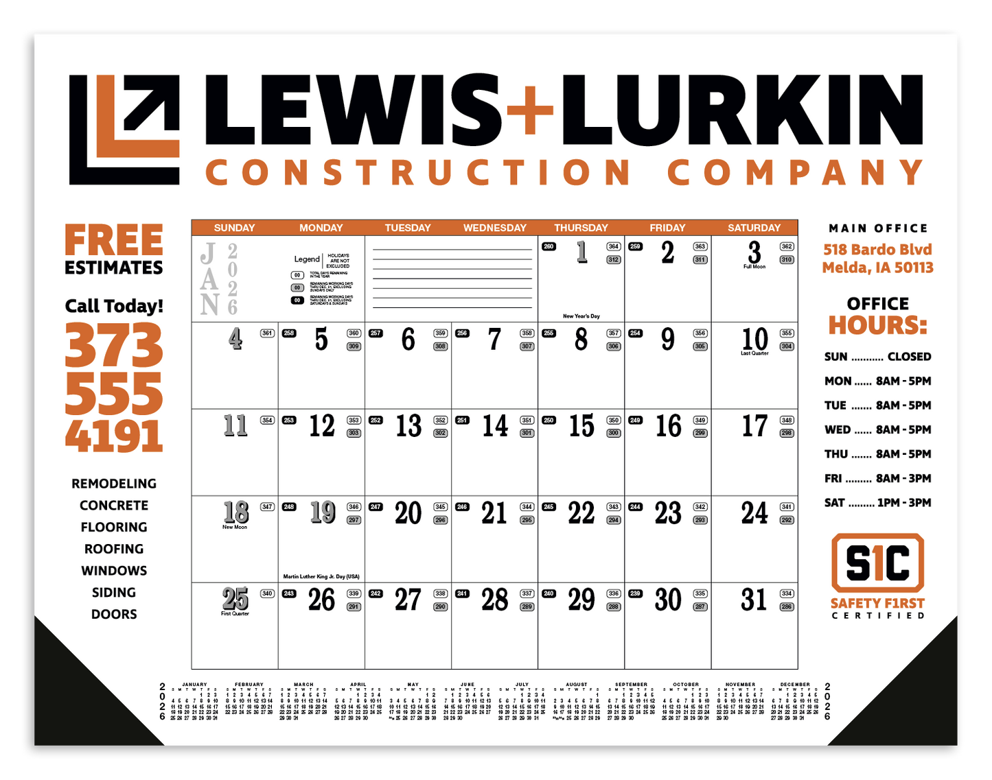 Skinner  Kennedy Contractors Desk Pad Calendar-56-E