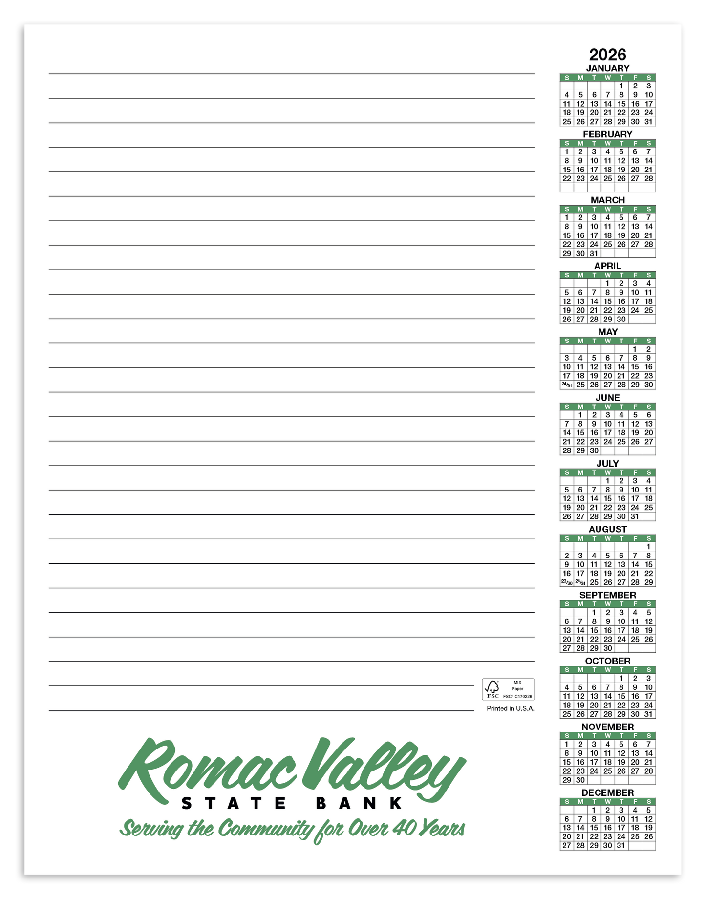 Skinner  Kennedy Scratch Pad Calendar-360-E
