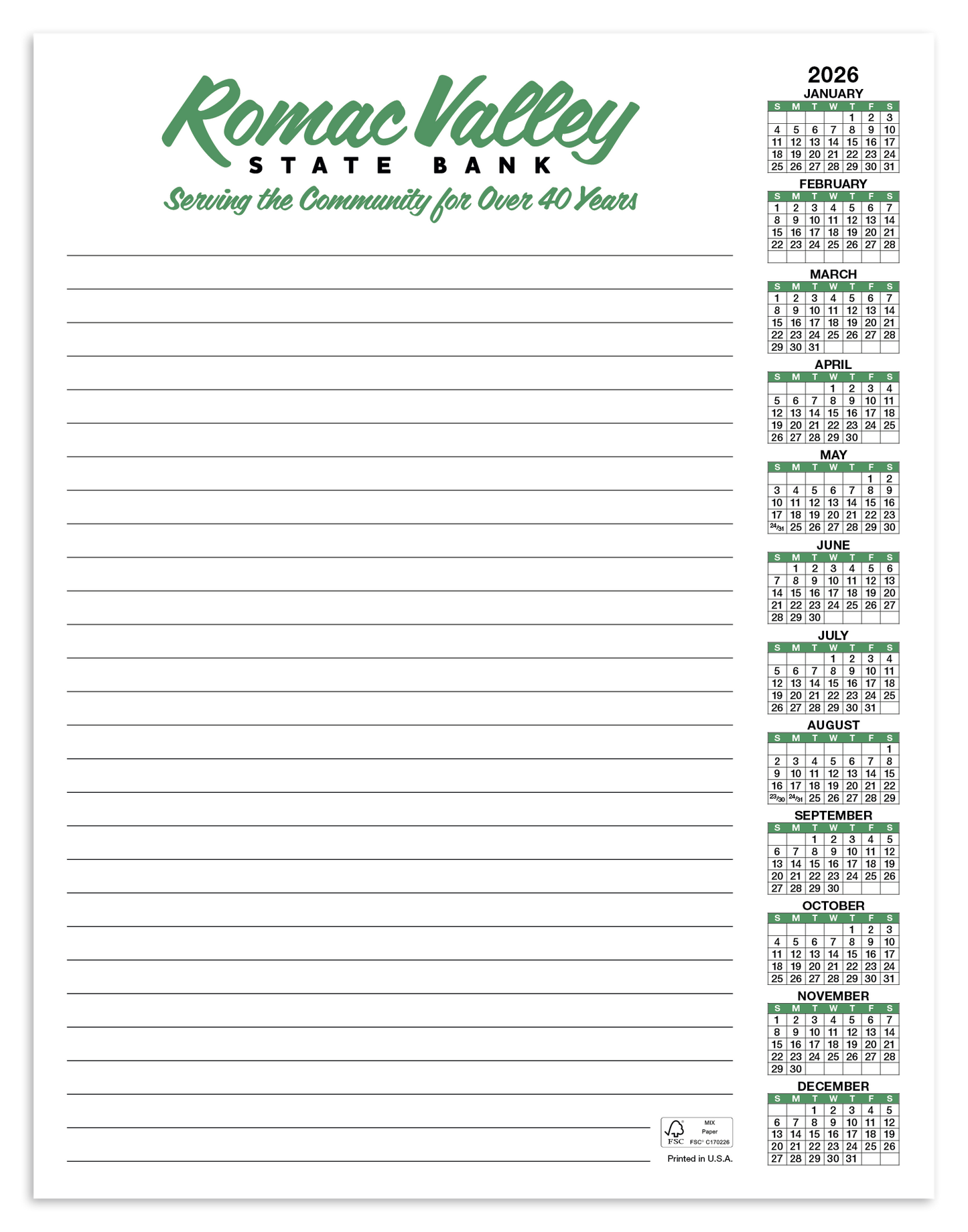Skinner  Kennedy Scratch Pad Calendar-360-E