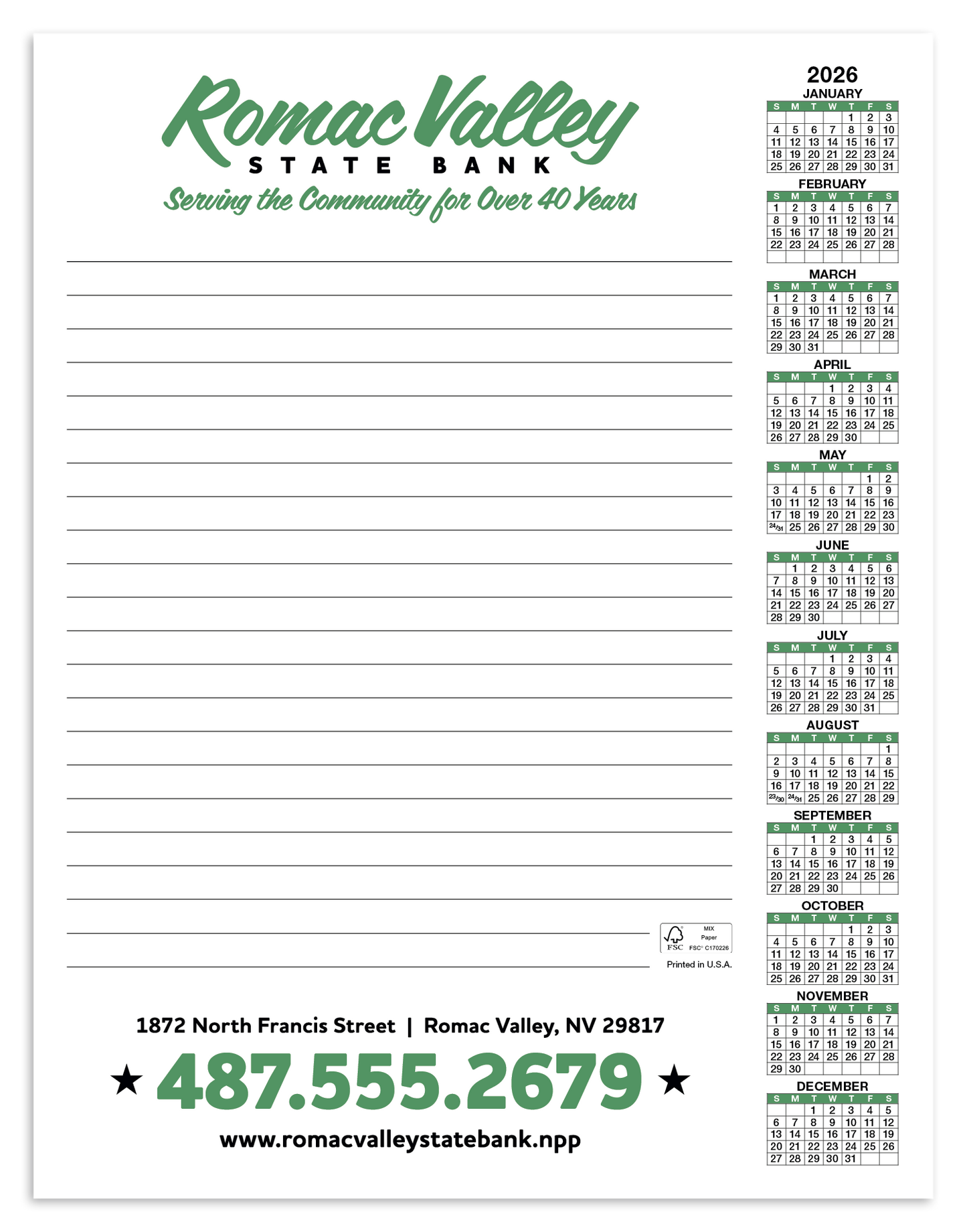 Skinner  Kennedy Scratch Pad Calendar-360-E