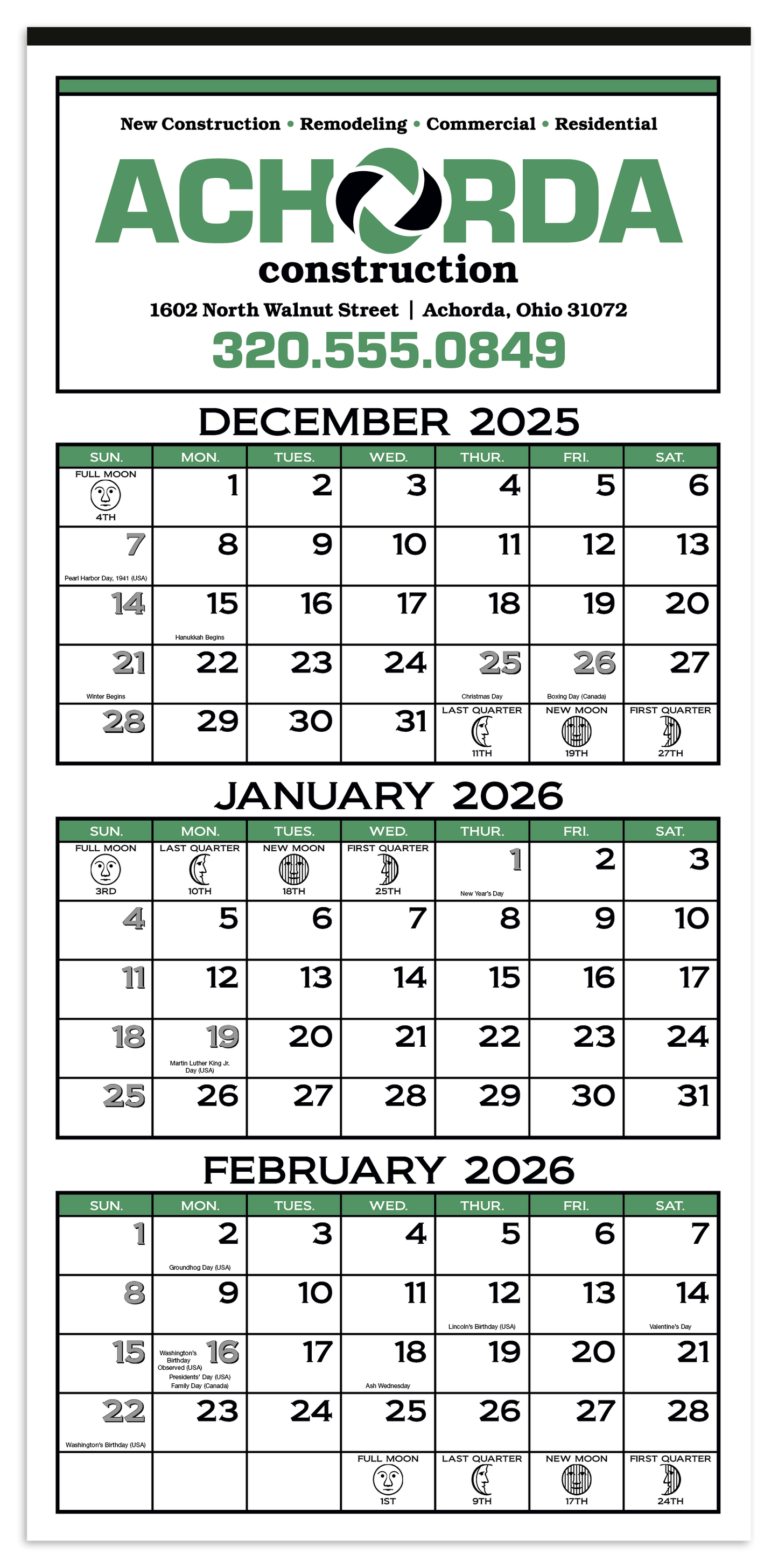 Skinner  Kennedy 3Month Display 12Sheet Calendar-62-E