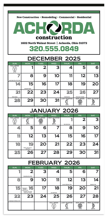 Skinner  Kennedy 3Month Display 12Sheet Calendar-62-E