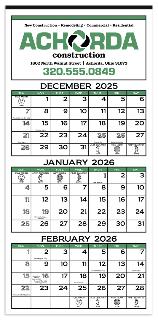 Skinner  Kennedy 3Month Display 12Sheet Calendar-62-E