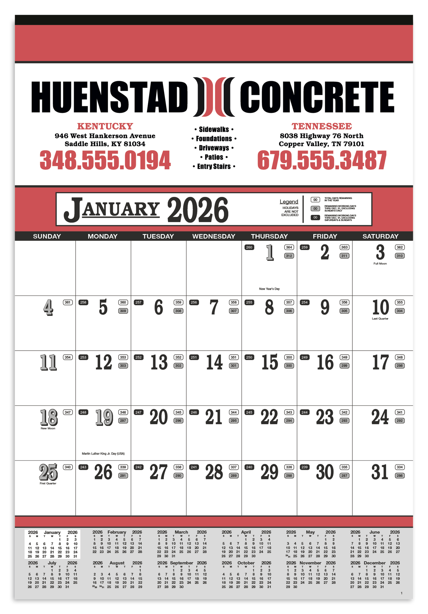 Skinner  Kennedy Contractors 13Sheet Calendar-75-E
