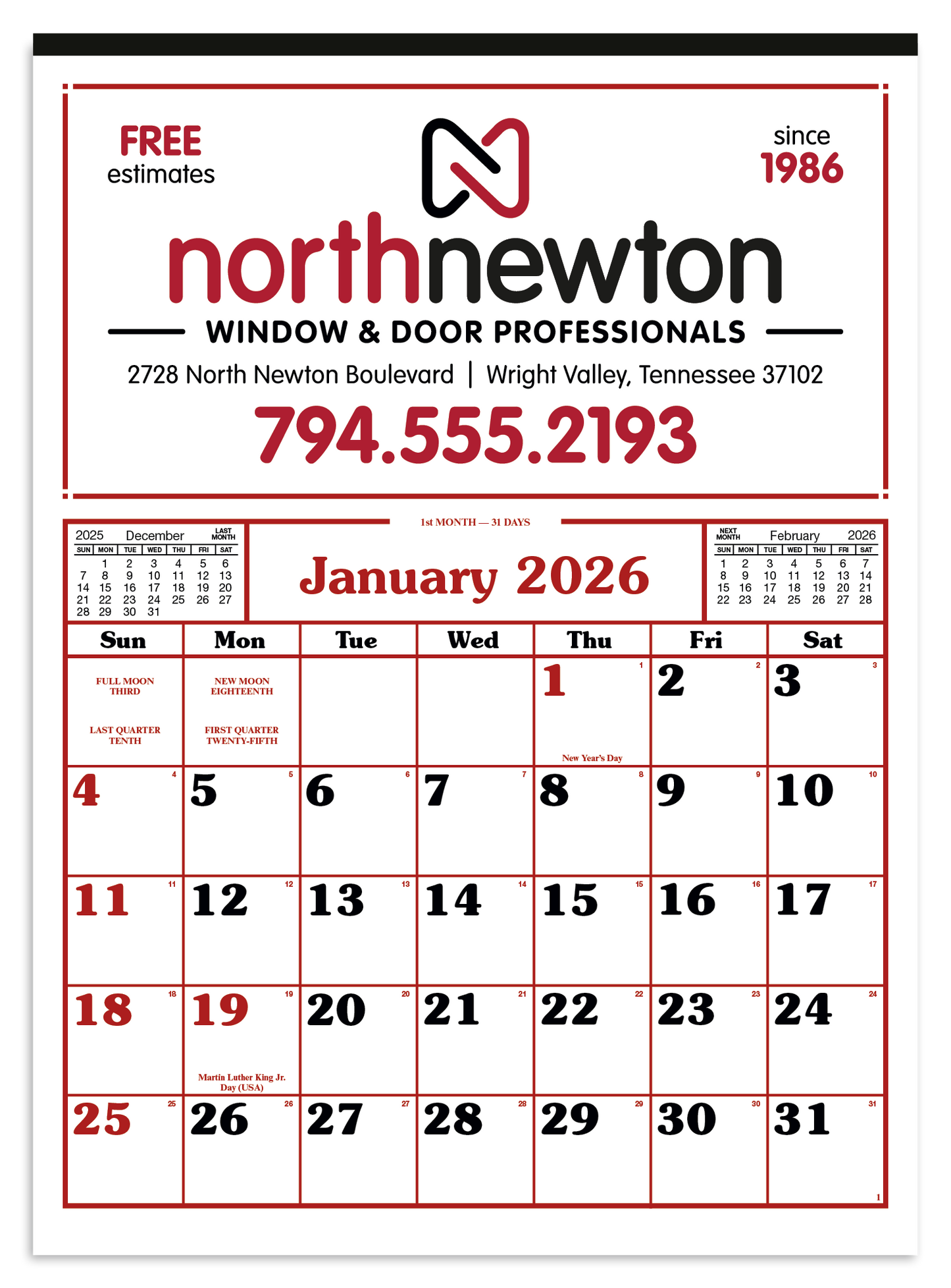 Skinner  Kennedy Commercial 12Sheet Calendar-85-E