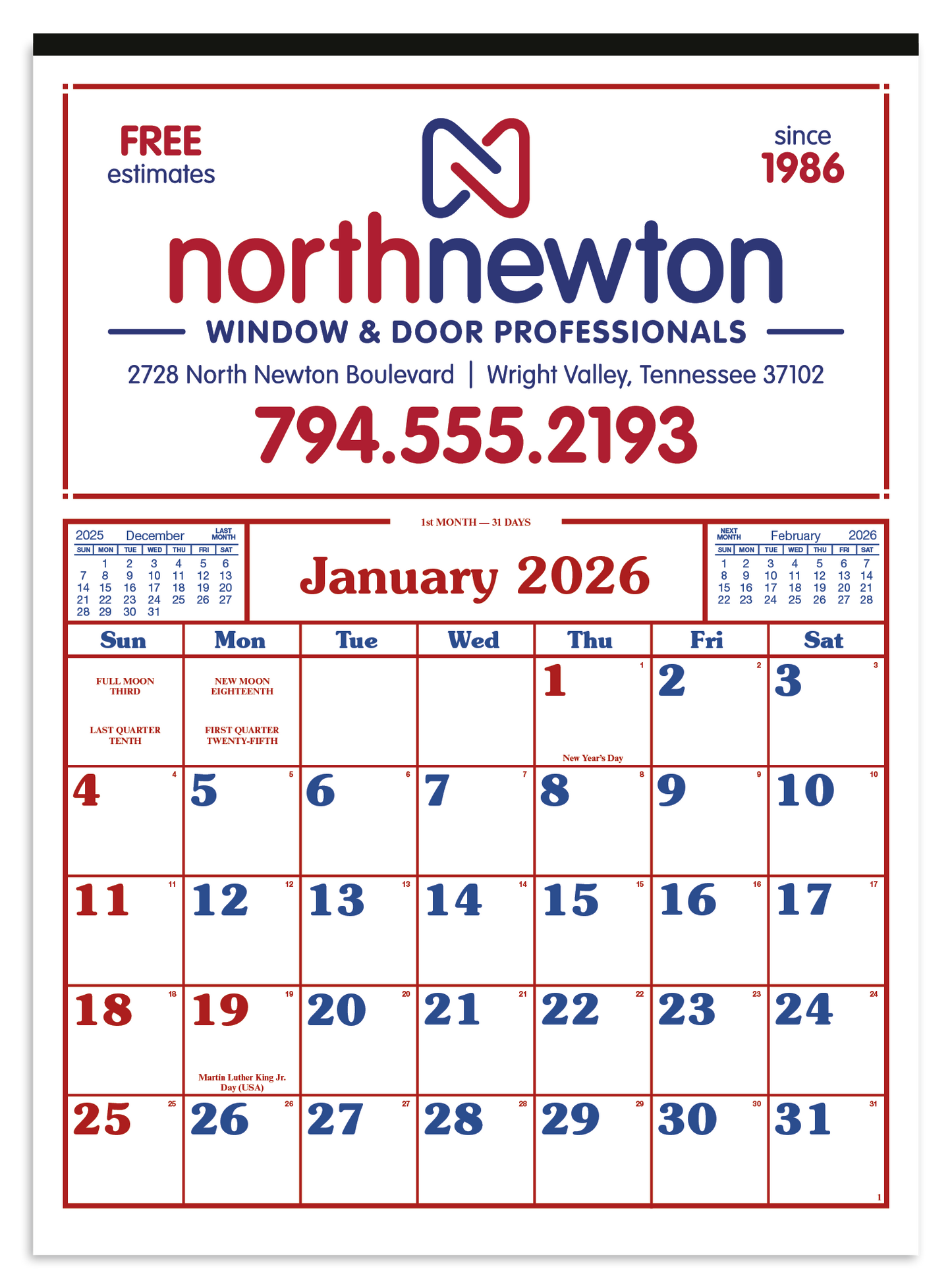 Skinner  Kennedy Commercial 12Sheet Calendar-85-E