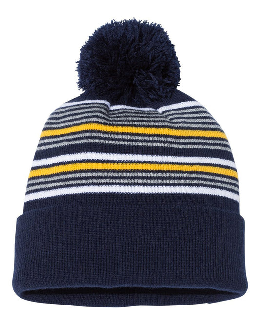 Sportsman 12" Striped Pom-Pom Cuffed Beanie - SP60
