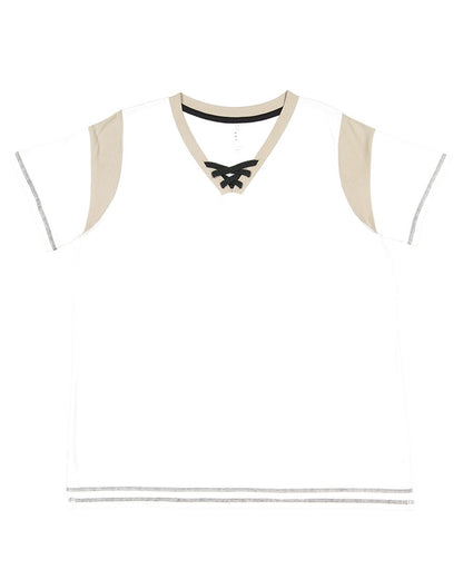 LAT Women's Curvy Lace Up Fine Jersey Tee - 3833